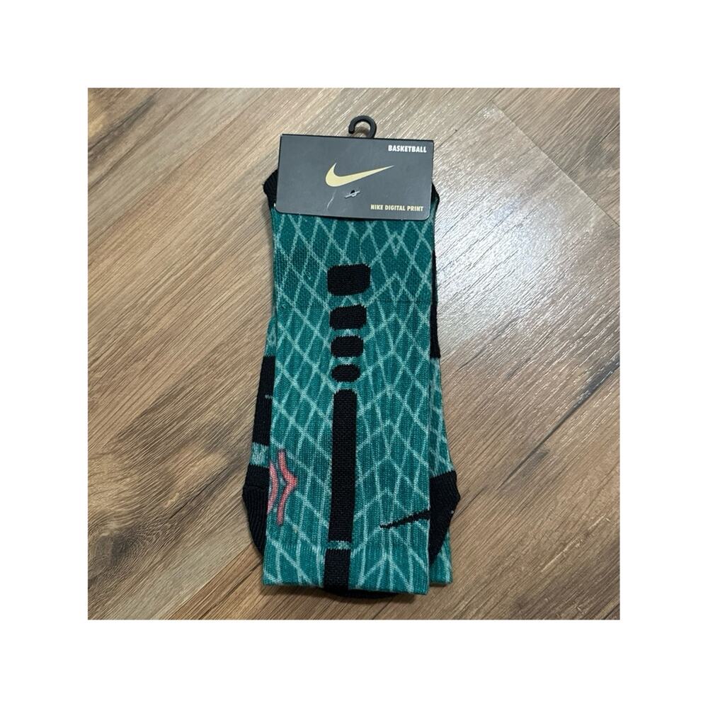 2014 Nike KD Digital Print Basketball Green Black Vintage Crew Socks